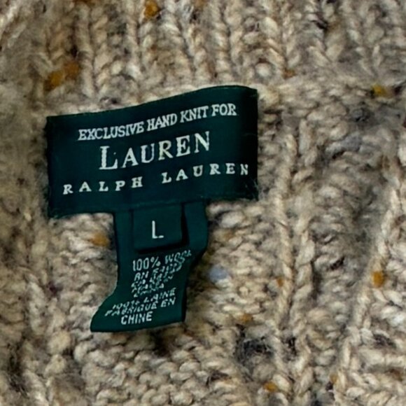 Vintage Lauren Ralph Lauren 100% Wool Chunky Cable-Knit Cardigan Size L - Picture 6 of 6